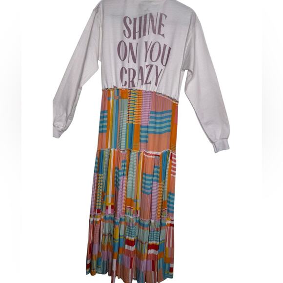 Pink Floyd Graphic Upcycled Long Sleeve Hippie Patchwork Maxi Dress Small - Picture 3 of 14